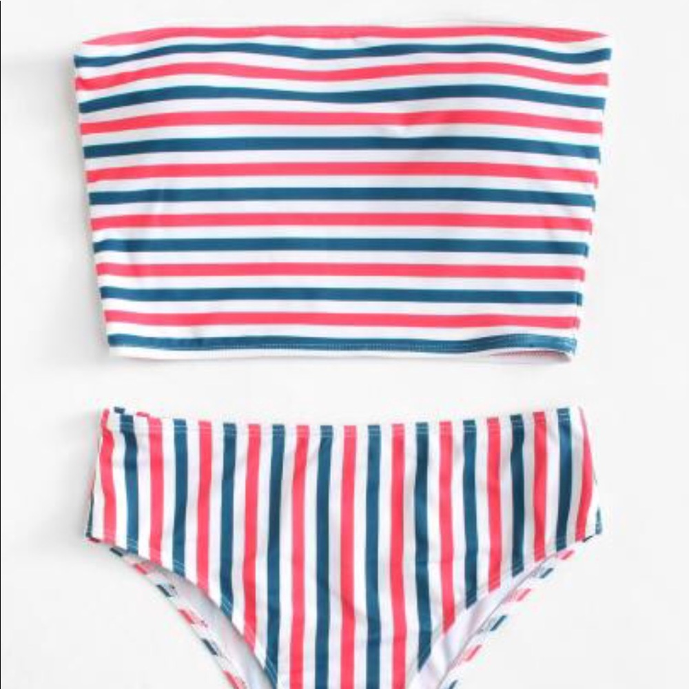 Brand New pink, white and blue stripped bikini